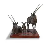 Arend Eloff, Family of Gemsbok, bronze with a brown patina on a wooden base