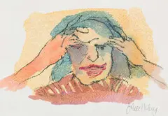 Jan Neethling, Figure with Blue Hair, watercolour and pastel on paper
