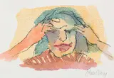 Jan Neethling, Figure with Blue Hair, watercolour and pastel on paper