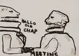 Robert Hodgins, Meeting, etching on paper