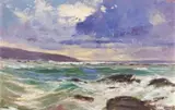 Adriaan Boshoff, Hovering Gulls over a Turbulent Sea, oil on board