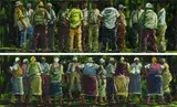 Velaphi (George) Mzimba, Group of Men; Group of Women, two, oil on paper