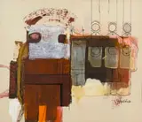 Sidney Goldblatt, Abstract Composition in Orange and Umber, mixed media on textured card