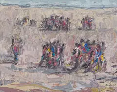 Asanda Dredunik Kupa, Figures in a Landscape, oil on canvas