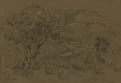 Nils Andersen, Trees in a Landscape, pencil and pastel on paper