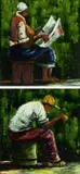 Velaphi (George) Mzimba, Woman Reading; Untitled (Seated Man), oil on paper
