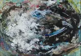 Cecil Higgs, Abstract Composition in Green and Blue, mixed media on paper laid down on board
