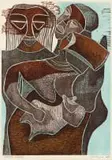 Lucky Sibiya, Abstract Figural Composition, woodcut on paper