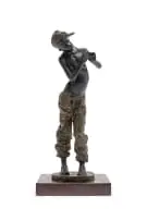 Sidney Beck, Penny Whistler, painted bronze on a wooden base