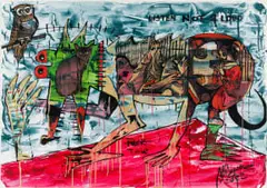 Blessing Ngobeni, Beast Within Me (Listen Not 2 Loud), mixed media with collage on paper