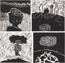 Colbert Mashile, Modupi; Mosavesanane; Matla-ka-Dibe; Lerata, four, linocut on paper