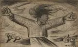Peter Clarke, Girl in the Wind, etching on paper