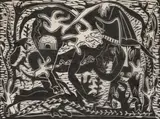 Azaria Mbatha, Nebcadnezzar, linocut on onion skin paper