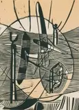 Untitled (Sunrise With Figures) by Cecil Skotnes, colour woodcut on paper, sold Apr 2024