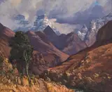 Mountain Valley by Willem Hermanus Coetzer, oil on board, sold Apr 2024