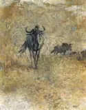 Wildebeest by Zakkie Eloff, oil on canvas, sold Apr 2024