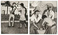 Conrad Theys, Family; Washing Day, two, etching on paper