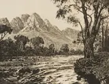 Tinus de Jongh, Jonkershoek Stellenbosch, Cape, etching on paper