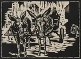 Gregoire Boonzaier, Donkey Cart with Two Donkeys, linocut on paper