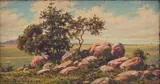 Erich Mayer, Landscape with Trees and Rocks, oil on board