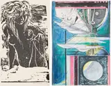 Armando Baldinelli, Nude Figure; Abstract Figure, two, woodcut on paper and colour screenprint with hand painting on paper