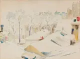 Maud Sumner, Snowy Rooftops, watercolour and ink on paper