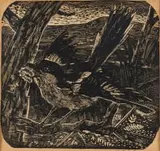 Walter Battiss, Cape Fiscal Shrike, 1950, wood engraving on paper
