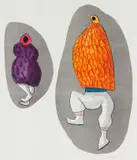 Colbert Mashile, Two Figures, Purple and Orange, monotype and watercolour on paper