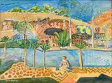 Rain Battiss, At the Pool, oil on canvas