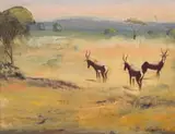 Simon Moroke Lekgetho, Three Bontebok, oil on board