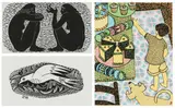 Bronwen (Jinny) Heath, Conversation; Party Table; Bird, three, colour screenprint and linocut on paper