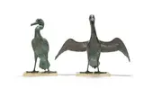 Robin Lewis, Pair of Cormorants, two, copper with a verdigris patina, on a perspex base