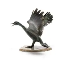 Dietmar Wiening, Goose, bronze with a black and verdigris patina, on a granite base