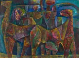 Abstract Figures by Martin Qgibinsizi Tose, mixed media on paper, sold Apr 2024