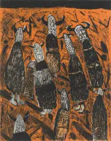 Dikgomo (Cattle) by Colbert Mashile, colour etching on paper, sold Apr 2024