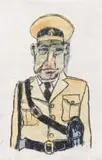 Jan Neethling, Cop, etching with hand colouring on paper