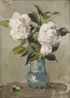 Gregoire Boonzaier, Japonicas with Blue Vase, oil on canvas
