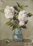 Japonicas with Blue Vase by Gregoire Boonzaier, oil on canvas, sold Apr 2024