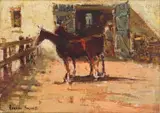 Horses by Adriaan Boshoff, oil on canvas laid down on board, sold Apr 2024