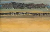 Gordon Vorster, Zebras and Wildebeest in a Landscape, oil on board