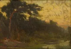 Allerley Glossop, Trees Along Riverbank, oil on canvas laid down on board