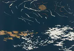 Nel Erasmus, Abstract in Gold and Navy, colour screenprint on paper