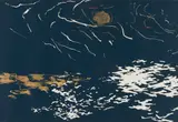 Nel Erasmus, Abstract in Gold and Navy, colour screenprint on paper