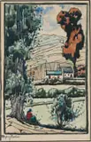 Sydney Carter, Figure Seated under a Tree in a Landscape, watercolour on paper laid down on board