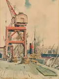 Sydney Carter, Harbour Scene, watercolour on card