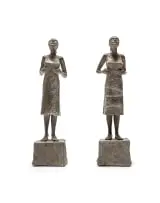 Marieke Prinsloo-Rowe, Standing Women, two, polished concrete and beaded fabric