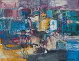Ephraim Ngatane, Township Scene, oil on board
