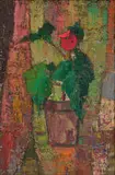 Barbara Grace Burry, Flowering Pot Plant, oil on hessian laid down on board