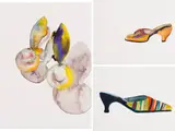 Ina van Zyl, Oor Belle; Gestreepte Slipper; Gestreepte Skoentjie, three, watercolour on paper