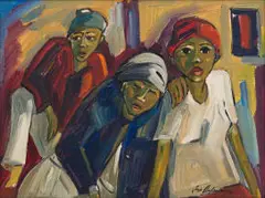 Iris Ampenberger, Die wat Wag, oil on canvas laid down on board